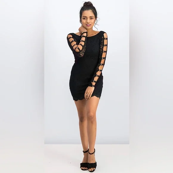 Jump Apparel black lace Pearl sleeve dress